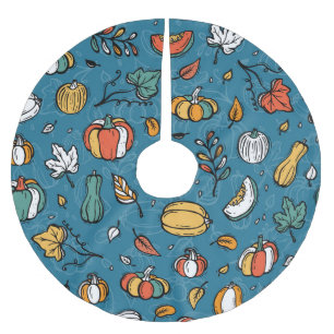 Autumn Pumpkins: Hand Drawn Vegetables Brushed Polyester Tree Skirt
