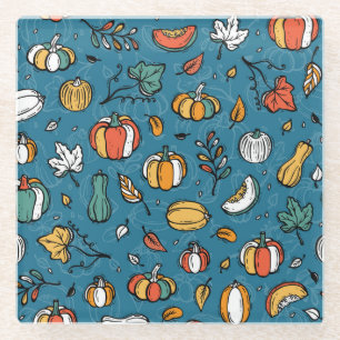 Autumn Pumpkins: Hand Drawn Vegetables Glass Coaster