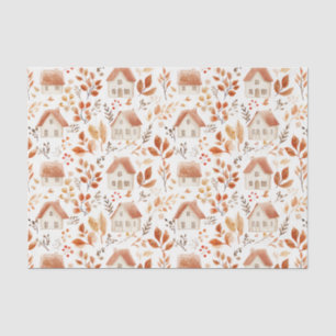 Autumn Pumpkins, Houses, Leaves Pattern Decoupage Tissue Paper