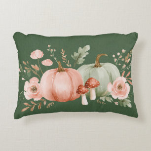 Autumn Pumpkins, Mushrooms and Flowers Decorative Cushion