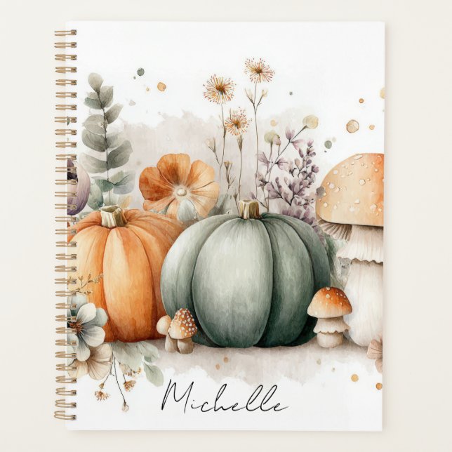 Autumn Pumpkins, Mushrooms and Flowers  Planner (Front)