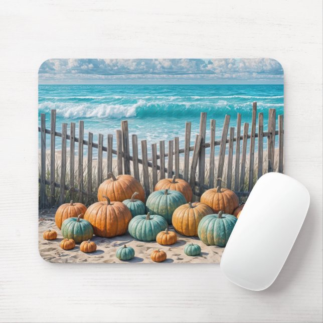 Autumn Pumpkins On a Beach Mouse Mat (With Mouse)