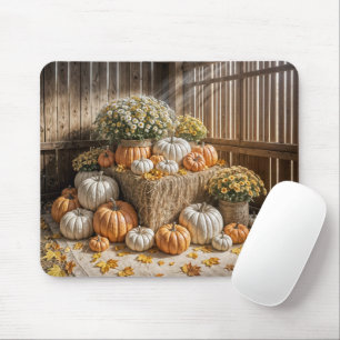 Autumn Pumpkins On A Hay Bale Mouse Mat