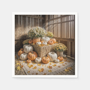Autumn Pumpkins On A Hay Bale Napkin