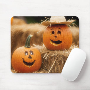 Autumn Pumpkins On Hay Bale Mouse Mat