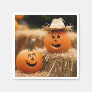 Autumn Pumpkins On Hay Bale Napkin