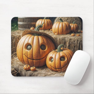 Autumn Pumpkins On Hay Bales Mouse Mat