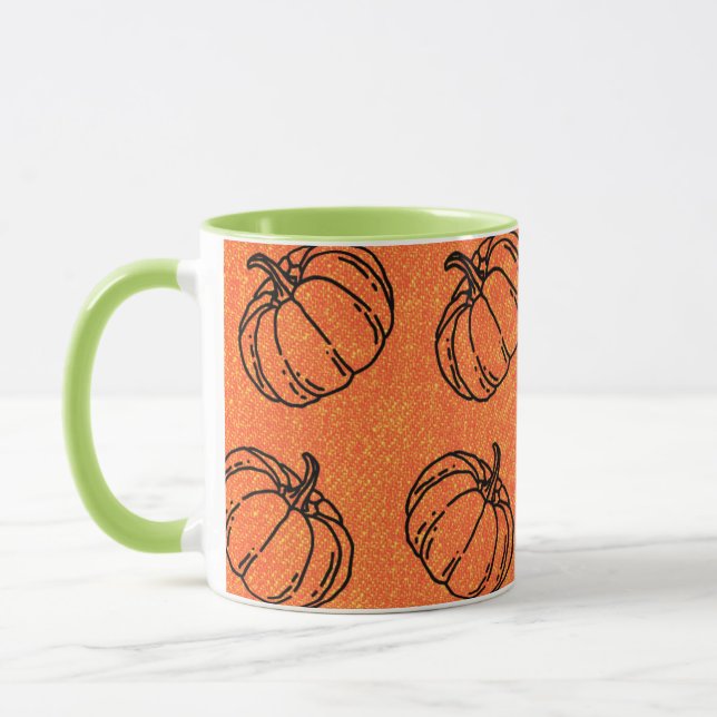 Autumn Pumpkins on Orange Denim Design Mug (Left)