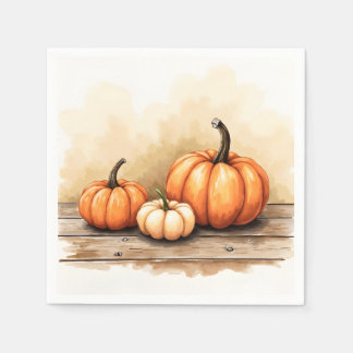Autumn Pumpkins On Wooden Table Napkin