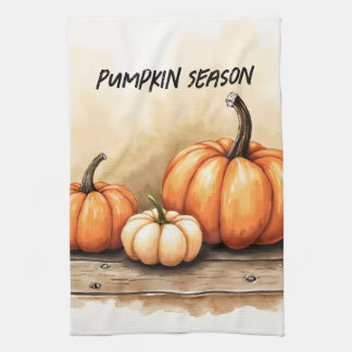 Autumn Pumpkins On Wooden Table Tea Towel