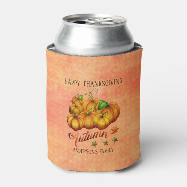 Autumn Pumpkins Orange Background Can Cooler (Can Front)