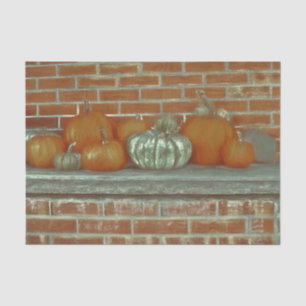 Autumn Pumpkins Orange Green Brick Background Tissue Paper
