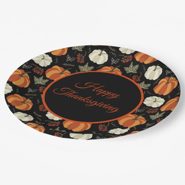 Autumn Pumpkins Pattern Thanksgiving Paper Plate (Angled)