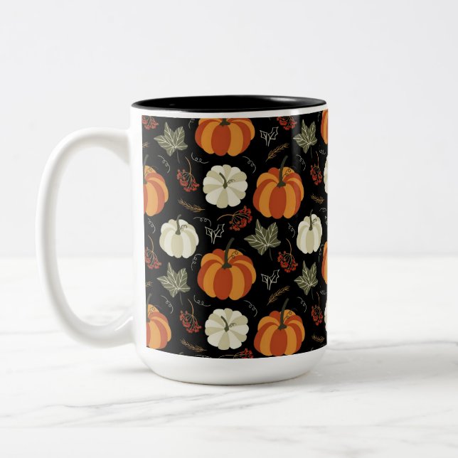 Autumn Pumpkins Pattern Two-Tone Coffee Mug (Left)