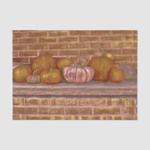 Autumn Pumpkins Pink Orange Brick Background Tissue Paper