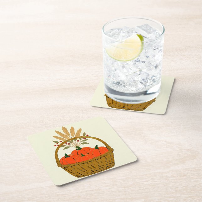 🍂 Autumn Pumpkins Square Paper Coaster (Insitu)