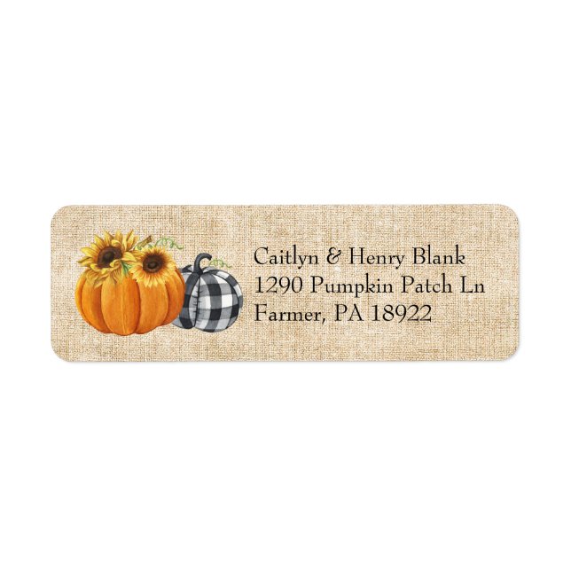 Autumn Pumpkins & Sunflowers Burlap Return Address (Front)