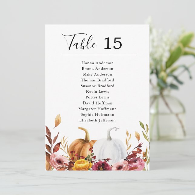 Autumn Pumpkins Table Card Seating Chart (Standing Front)
