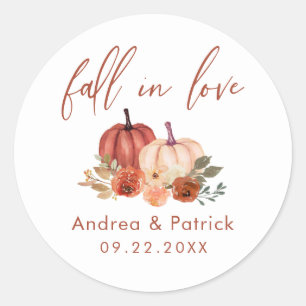 Autumn Pumpkins Terracotta Fall In Love Wedding Classic Round Sticker