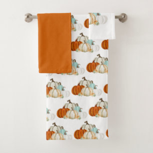 Autumn Pumpkins Watercolor Bath Towel Set
