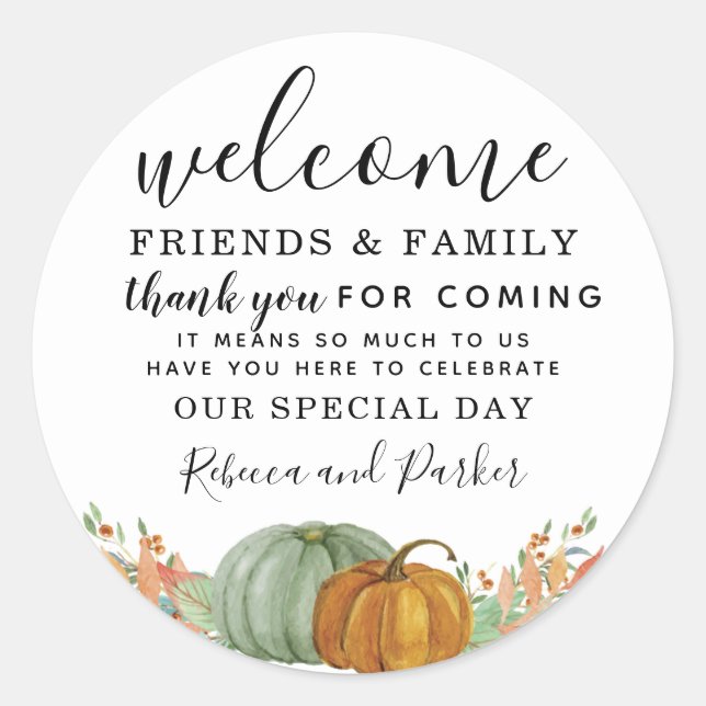 Autumn pumpkins Wedding Welcome favour thank you Classic Round Sticker (Front)