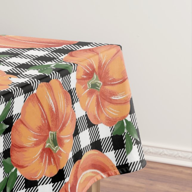 Autumn Pumpkins with Black and White Gingham Fall Tablecloth (In Situ)