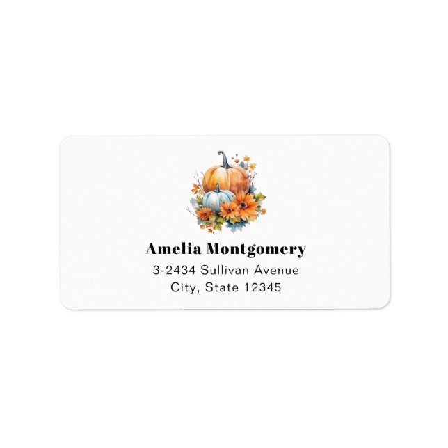 Autumn Pumpkins with Flowers and Foliage Address Label (Front)