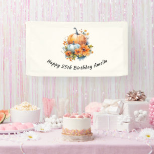 Autumn Pumpkins with Flowers and Foliage Birthday Banner