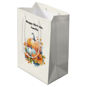 Autumn Pumpkins with Flowers and Foliage Birthday Medium Gift Bag