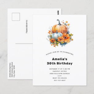 Autumn Pumpkins with Flowers and Foliage Birthday Postcard