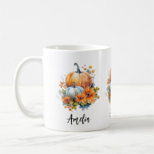  Autumn Pumpkins with Flowers and Foliage Coffee Mug