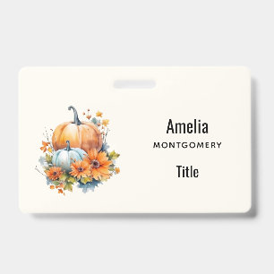 Autumn Pumpkins with Flowers and Foliage ID Badge