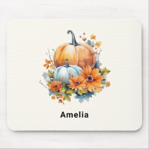 Autumn Pumpkins with Flowers and Foliage Mouse Mat