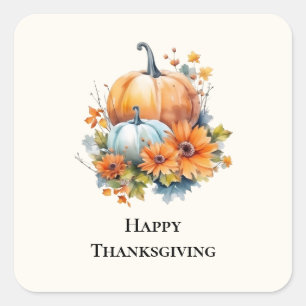 Autumn Pumpkins with Flowers and Foliage Square Sticker