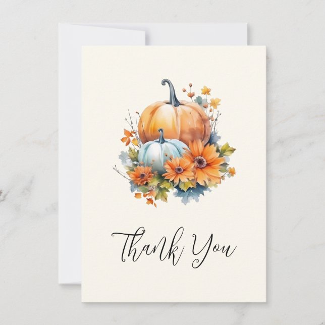 Autumn Pumpkins with Flowers and Foliage Thank You Card (Front)
