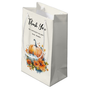 Autumn Pumpkins with Flowers and Foliage Thank You Small Gift Bag