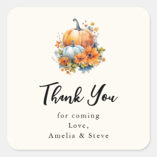 Autumn Pumpkins with Flowers and Foliage Thank You Square Sticker