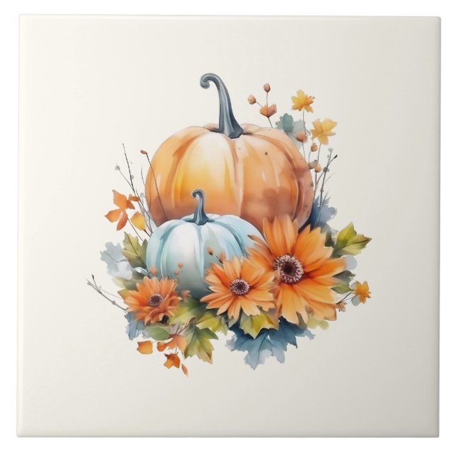 Autumn Pumpkins with Flowers and Foliage Tile (Front)