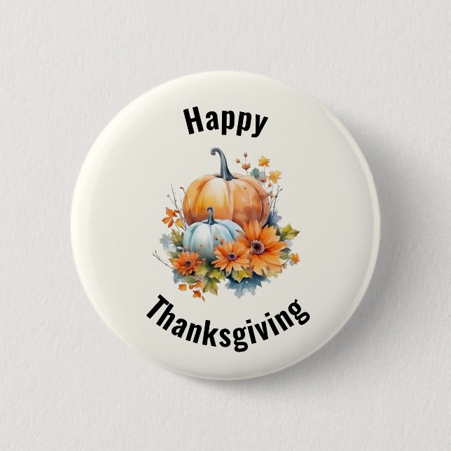 Autumn Pumpkins with Flowers Thanksgiving 6 Cm Round Badge (Front)