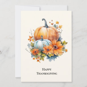 Autumn Pumpkins with Flowers Thanksgiving Holiday Card