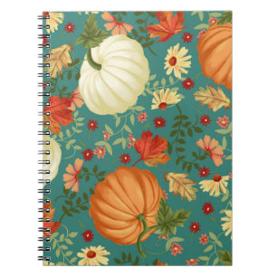 Autumn pumpkins with teal background pattern. Mapl Notebook