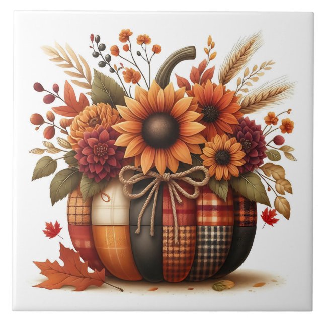 Autumn Punpkin Floral Ceramic Tile (Front)