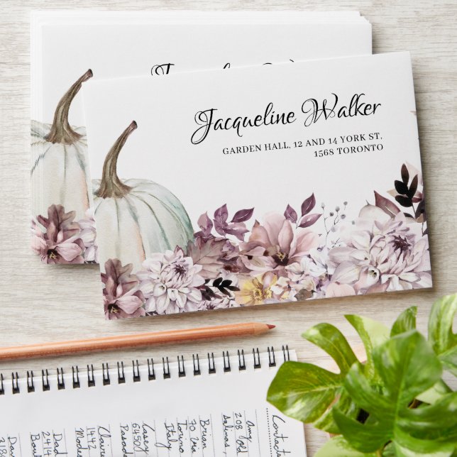 Autumn Purpkin Elegant Purple Flowers Foliage Envelope (Stacked)