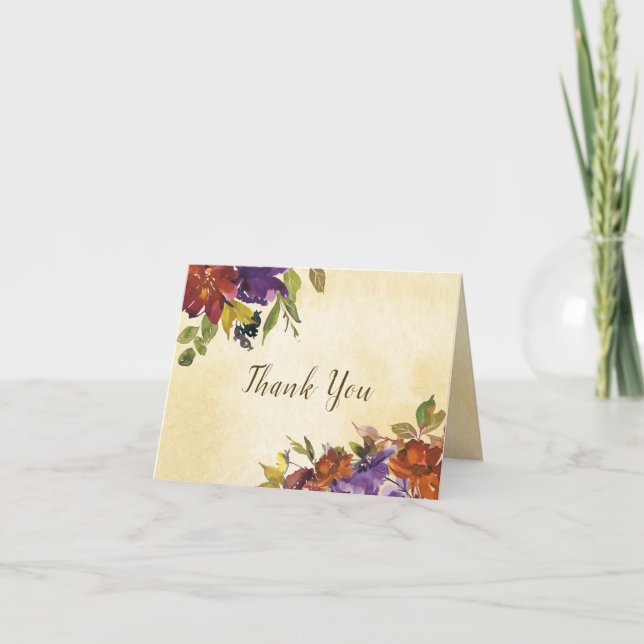 Autumn Purple Burnt Orange Floral Thank You Card (Front)