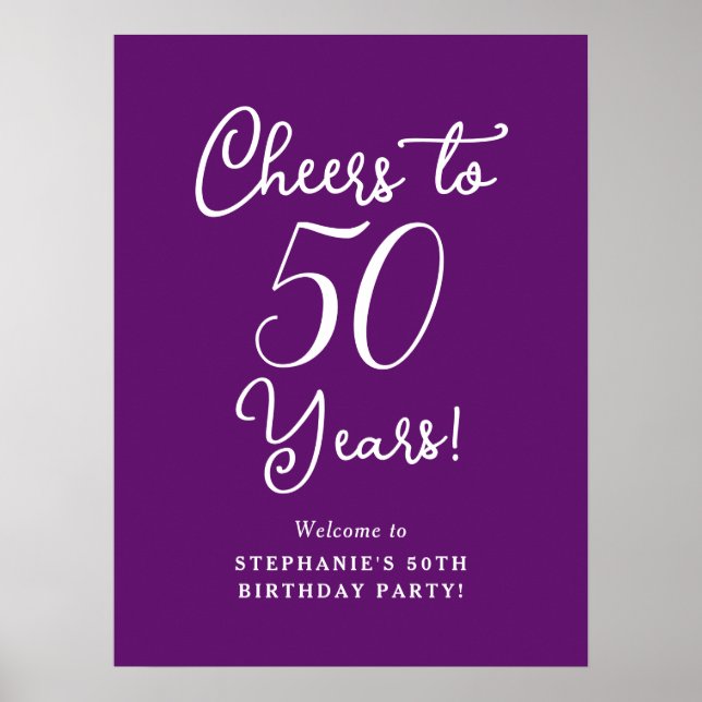 Autumn Purple Cheers to 50 Years Birthday Welcome Poster (Front)