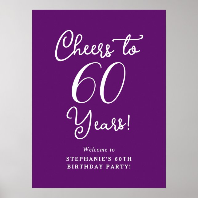 Autumn Purple Cheers to 60 Years Birthday Welcome Poster (Front)