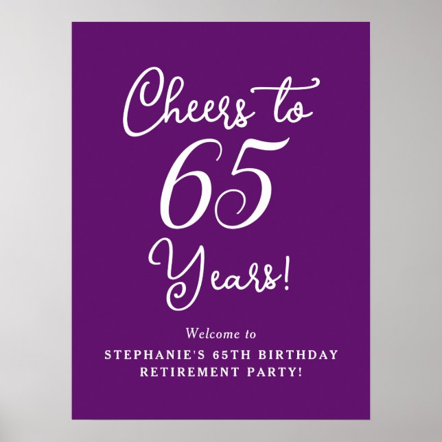 Autumn Purple Cheers to 65 Years Retirement Party Poster (Front)