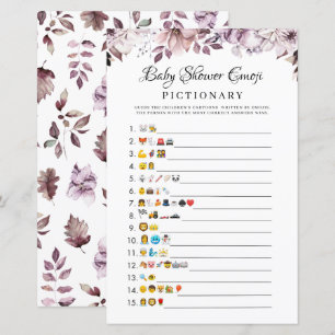 Autumn Purple Flowers Baby Shower Emoji Game