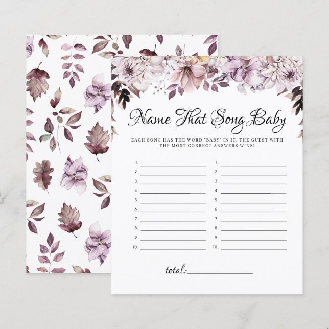 Autumn Purple Flowers Name That Song Baby Shower  (Front/Back)