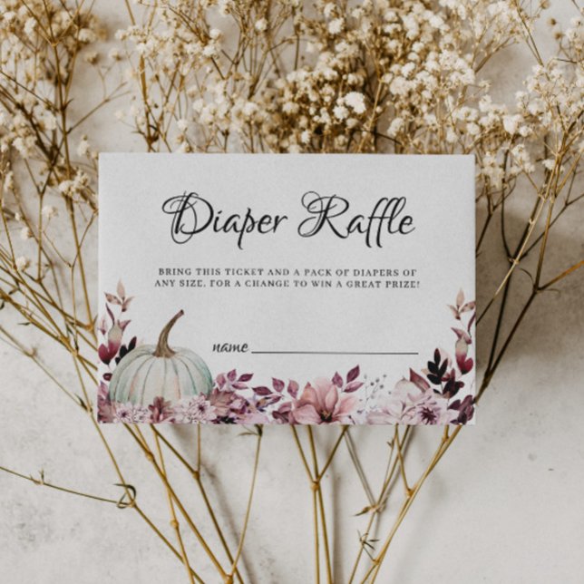  Autumn  Purple Flowers Pumpkin Diaper Raffle Enclosure Card (Creator Uploaded)